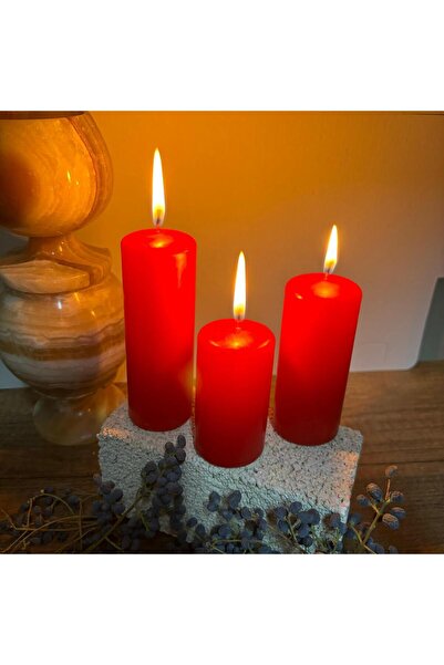 Usta Mum 3 Adet Silindir Mum Kırmızı 11-9-7 Cm Çap 4 Cm