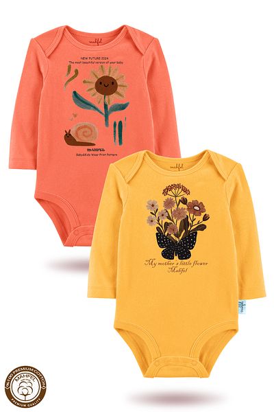 MAHFEL 2-Piece 100% Cotton Organic Printed Snap Fastener Baby Bodysuit