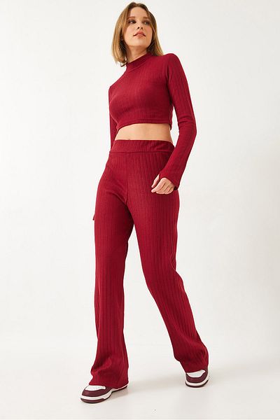 Bianco Lucci Set damă cu nervuri pentru degete - pantaloni Palazzo cu talie elastică, 0206 60261177