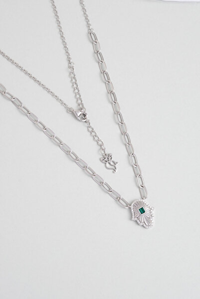 So CHIC... Fatma Ana Eli 18 Ayar Beyaz Altın Kaplama 45 Cm Gümüş Kolye