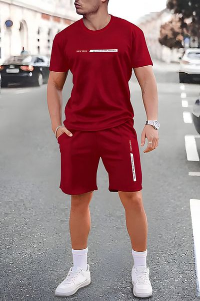 CC STORE Red New York Shorts T-Shirt Suit 100% Combed Premium Fabric