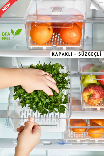 MİHEL Gloss Mix 3'lü Süzgeçli Kapaklı Buzdolabı Düzenleyici,dolap Içi Düzenleyici,organizer,saklama Kabı