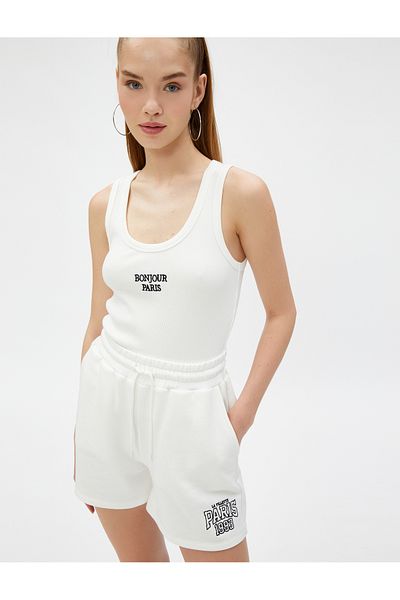 Koton Top cu snur din bumbac - Guler în U și slogan brodat
