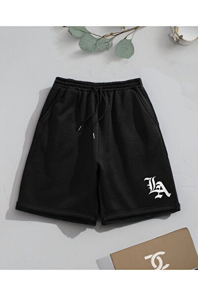 De Carte Sporty Black Men's Bermuda Shorts with Los Angeles Logo