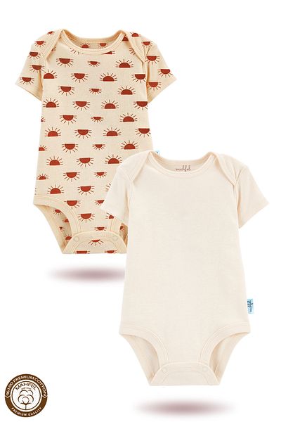 MAHFEL 2-Piece 100% Cotton Organic Printed Snap Fastener Baby Bodysuit