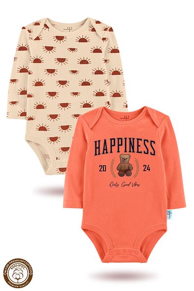 MAHFEL 2-Piece 100% Cotton Organic Printed Snap Fastener Baby Bodysuit