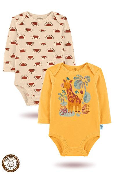 MAHFEL 2-Piece 100% Cotton Organic Printed Snap Fastener Baby Bodysuit