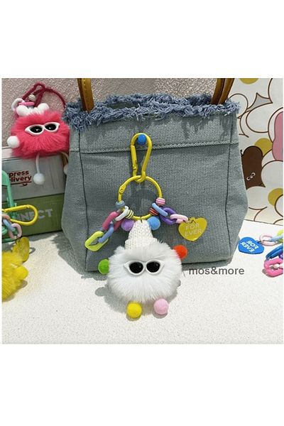 mos&more White Plush for Ever Bag Accessory Charm Keychain