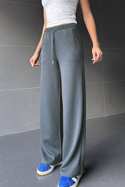 COMBİNE MİCHAİL Women's High Waist Winter 2 Thread Wide Leg Sweatpants