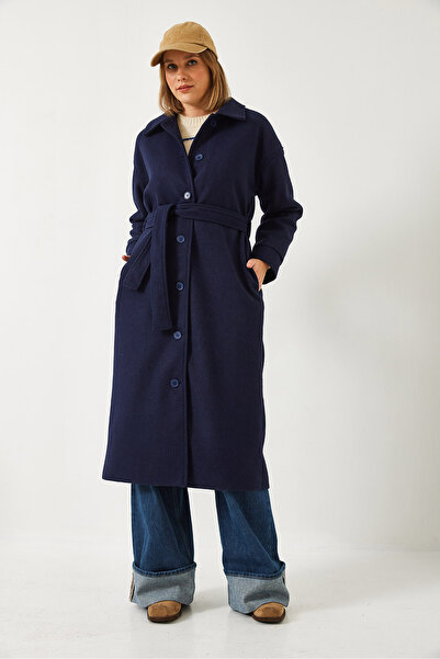 Bianco Lucci Women's Belted Long Stamp Coat 2498 60261002