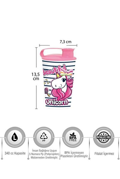 Herevin 340 Cc Desenli Kapaklı Bardak-unicorn