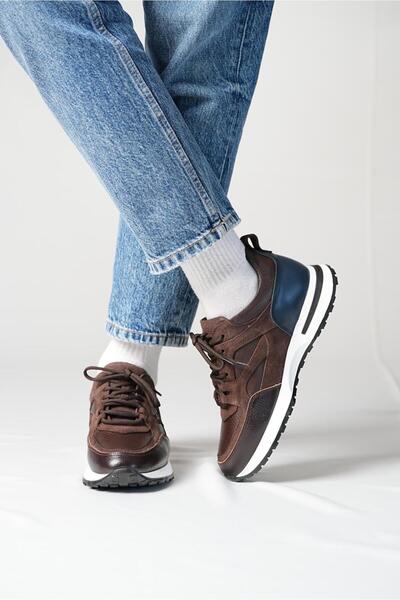 TETRİ Vios Model Hakiki Deri El Yapımı kahverengi Erkek  Sneaker