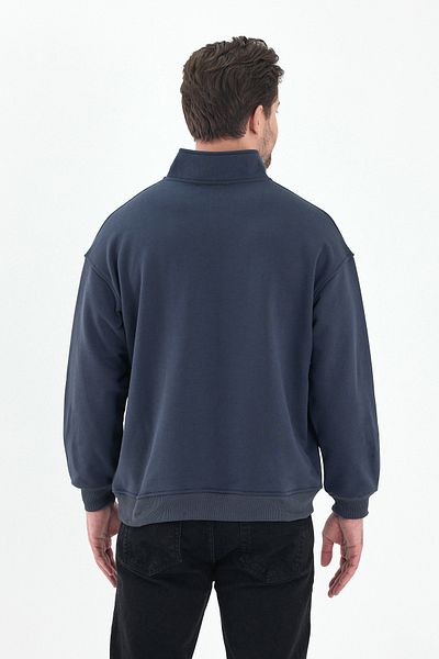 cotside Cotton Fleece Oversize Sweatshirt - 3 Thread, Stand Collar and Zipper Detail