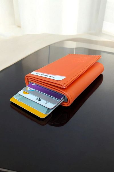 Lederax Faux Leather Orange Card Holder Wallet with Mechanism