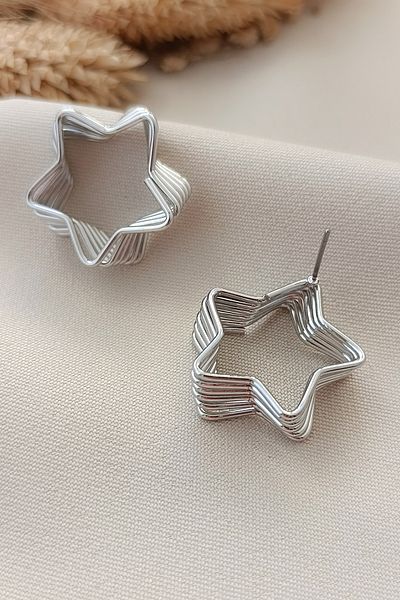 COSİTA Silver Minimalist Star Earrings Modern Wire Mesh Design, Stylish Accessory