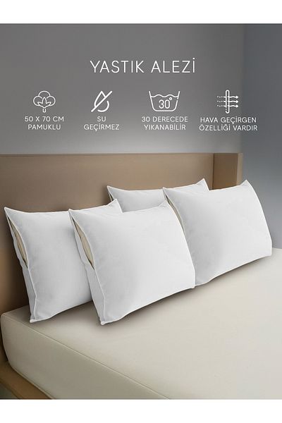 MODELHOME Set de 4 protectoare de perna 100% bumbac - rezistenta la lichide, 50x70 cm