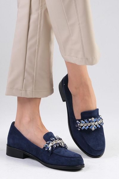 Mio Gusto Matilda Navy Blue Stone Women's Oxford Flat Shoes