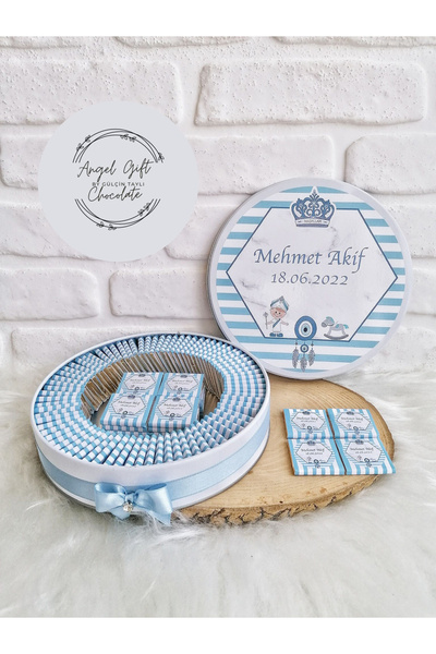 BUGİTO Angel Gift Chocolate 150 Adet Sünnet Temalı Isme Özel Erkek Bebek Hedi...