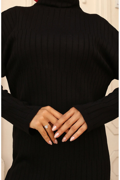 sefamerve Černé žebrované úpletové šaty - 24207-04