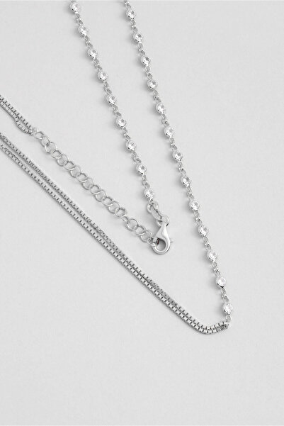 So CHIC... Minimal Tasarım 18 Ayar Beyaz Altın Kaplama 45 Cm Gümüş Kolye