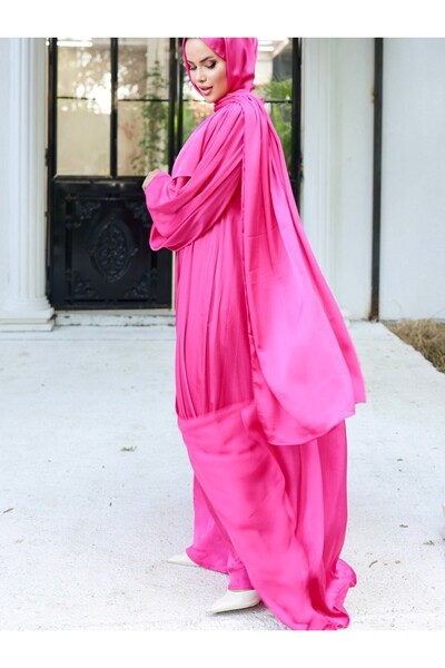 Modamorfo Σετ Αμπάγια 3 τεμαχίων Crinkle Silk Satin - Φούξια