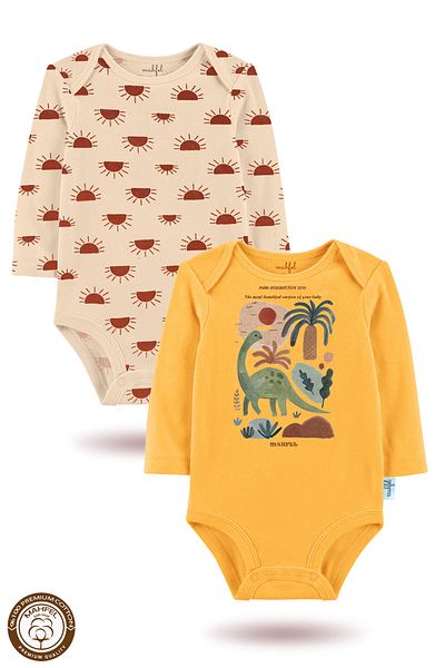 MAHFEL 2-Piece 100% Cotton Organic Printed Snap Fastener Baby Bodysuit