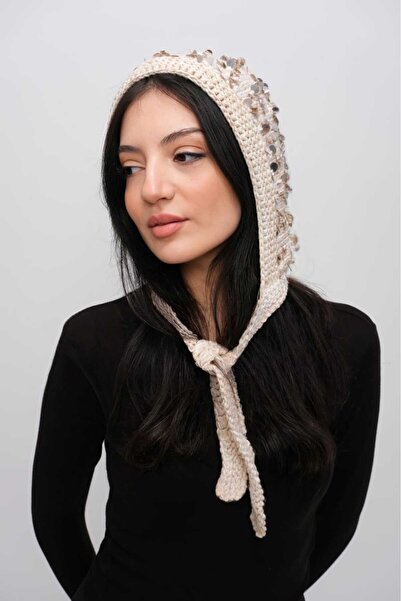 TİA EL ÖRGÜSÜ GÜMÜŞ PULLU KREM BERE