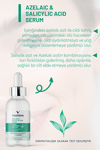 Viaderma Akne ve Siyah Nokta Karşıtı Azelaik ve Salisilik Asit Serum, Yağlı Ciltler