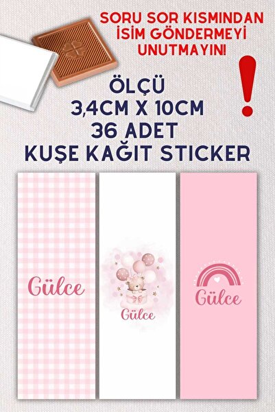 fırsatlar diyarı Özel Isimli Sargı Çikolata Etiketi Kuşe Sticker Ayıcık Pötik...