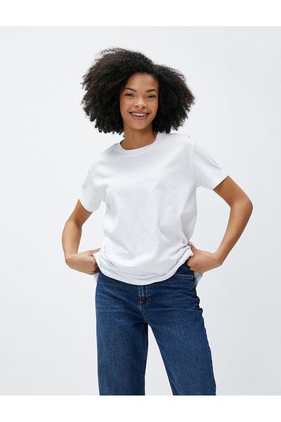 Koton Basic T-Shirt Short Sleeve Crew Neck Asymmetrical Cut