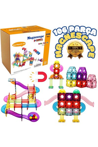 Doğan Oyuncak Dünyası Original Magnescape Magnetic Tiles 106 Pieces - Magnetic Magnetic Magnet - Lego Magnescape with Magnet