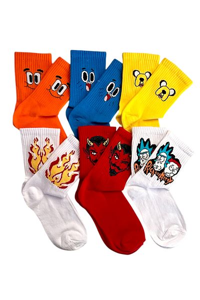çorapdunyam Унисекс 6 пакета аниме Gumball Darwin Character Striped College Tennis Socks Set