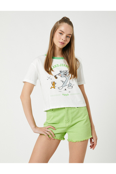 Koton Μπλουζάκι Tom and Jerry με άδεια χρήσης με κοντό μανίκι και λαιμόκοψη