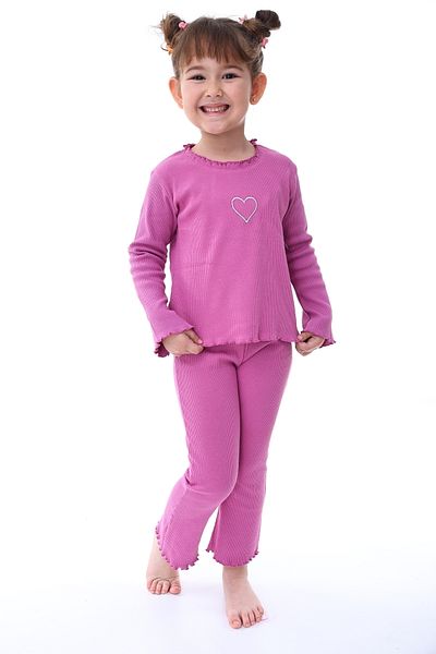 ZUZUNGA Camisole Ruffled Embroidery Detailed Girls' Suit (Bottom-Top) Fuchsia 3-8 Years