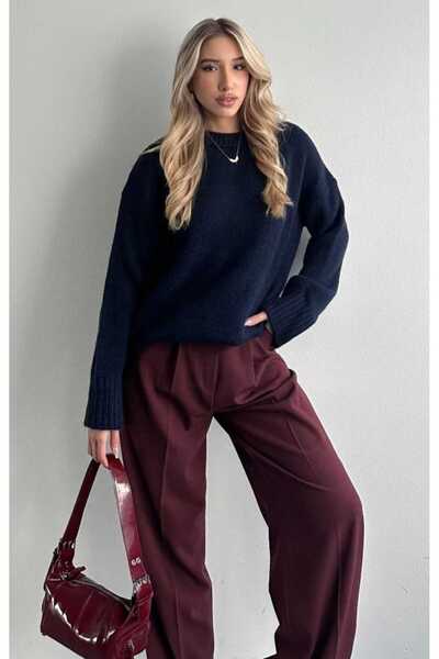 yeditepe fashion Pulover de damă cu decolteu triplu supradimensionat, albastr...