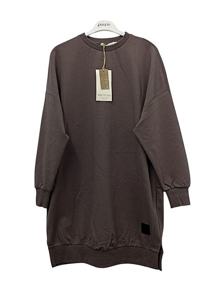 Soul Organic Cotton Dark Grey Crew Neck Tunic - Two Thread Above Knee Sweatshirt 30644