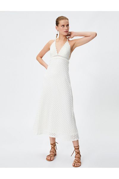 Koton Long Crochet Dress - Thin Straps and Lining