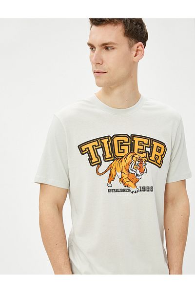 Koton College T-Shirt Tiger Printed Crew Neck Short Sleeve