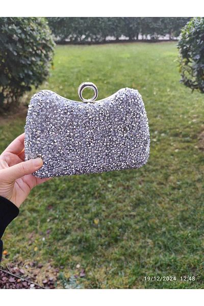 lowell home Geanta rochie de seara model inel cu piatra argintie