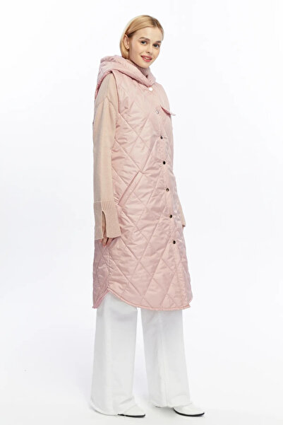 Modabenna Women's Hooded Long Snap Fastener Inflatable Filling Vest