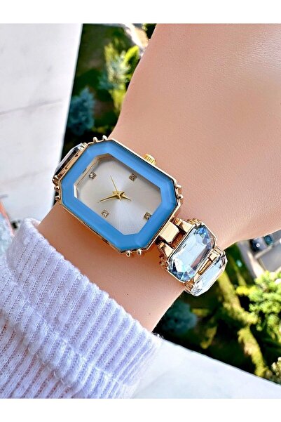 xesha Lüx Taşlı Kadın Kol Saati Vintage Swaroski Mavi Taşlı Saati Çok Şık