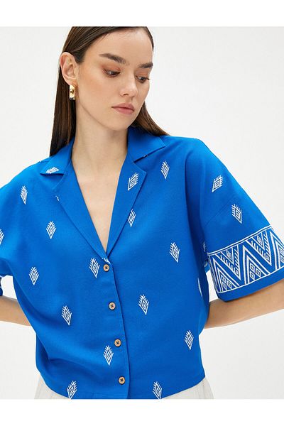 Koton Cămașă cu model etnic cu mânecă scurtă, guler clasic