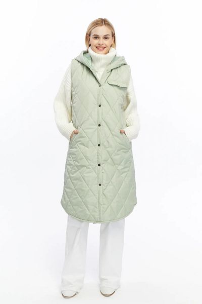 Modabenna Women's Hooded Long Snap Fastener Inflatable Filling Vest
