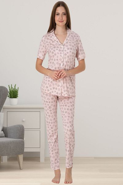 ByLohusa Effortt Pink Front Button Short Sleeve Women's Pajamas Set