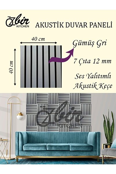 ÖZBİR MOBİLYA Özbir Kıtchen Gümüş Gri Akustik Duvar Paneli 40x40 Ahşap Duvar Paneli