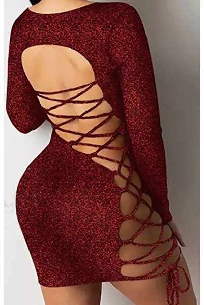 Rosy Live in style Piros csillogó hátsó és oldalsó kereszt nyakkendős ruha