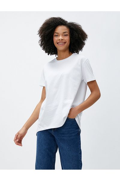 Koton Basic T-Shirt Short Sleeve Crew Neck Asymmetrical Cut