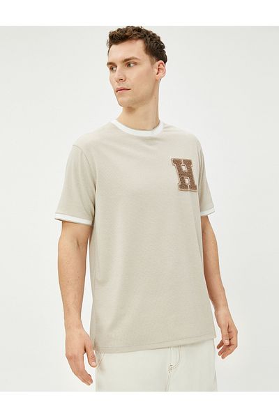 Koton College T-Shirt Crew Neck Embroidered Detailed Short Sleeve