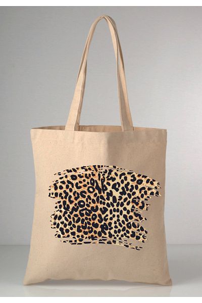 MODA Leopard Print Printed Raw Cloth 35X40 Ecru Shoulder Bag