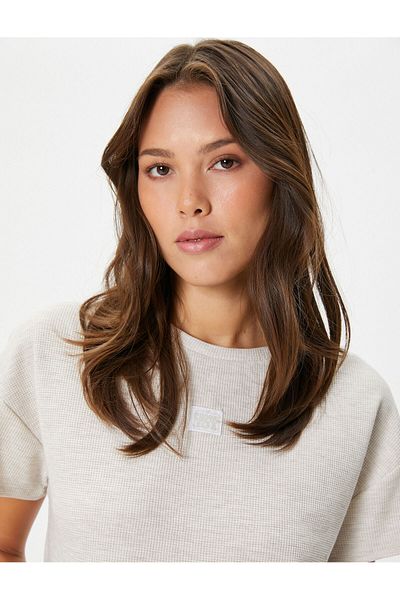 Koton Crop Pajama Top Textured Short Sleeve Crew Neck